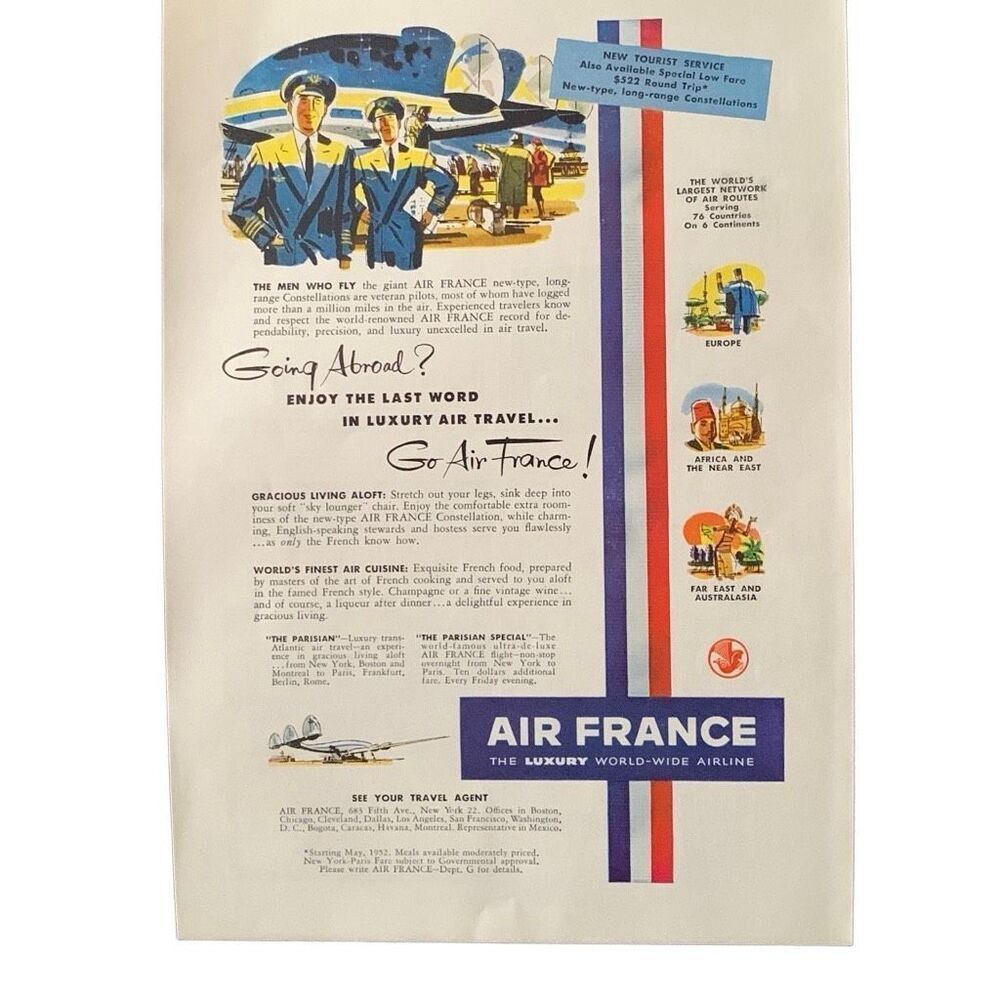 Vintage 1952 Air France Going Abroad? Ad Advertisement